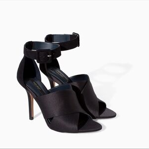 ZARA SATIN CROSSOVER ANKLE STRAP HIGH HEELS NEW WITH TAGS BLACK